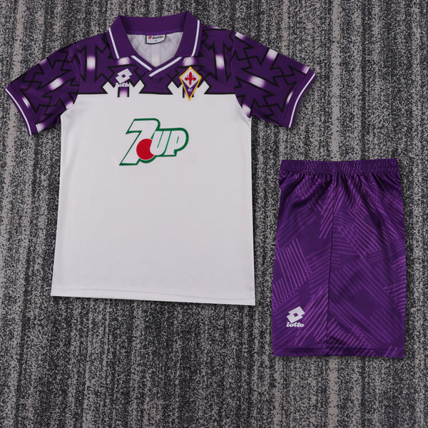 Kit Infantil Fiorentina Away Retrô 1992 Unissex Lotto  - Branca e Roxo