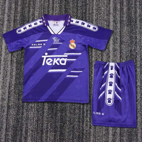 Kit Infantil Real Madrid Retrô Away 94/95 Camisa + Shorts Kelme Unissex - Azul