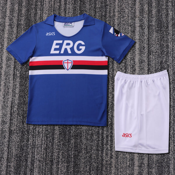Kit Infantil Sampdoria Retrô Home 90/91 Camisa + Shorts Asics Unissex - Azul