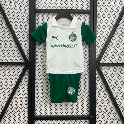Kit Infantil Palmeiras Away 25/26 Camisa + Shorts Puma Unissex - Branco e Verde
