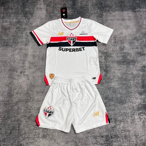 Kit Infantil São Paulo Home 25/26 Camisa + Shorts  New Balance Unissex - Branco