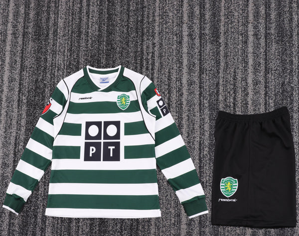 Kit Infantil Sporting Home Retrô 2003 Manga Longa Unissex Reebok - Verde e Branco