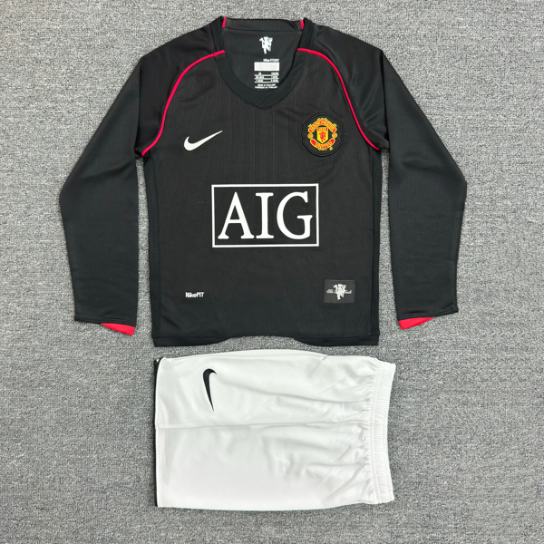 Kit infantil Manchester United Retrô Away Manga Longa 2008 Unissex Nike - Preto