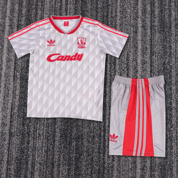 Kit Infantil Liverpool Away Retrô 89/90 Camisa + Shorts Adidas Unissex - Cinza
