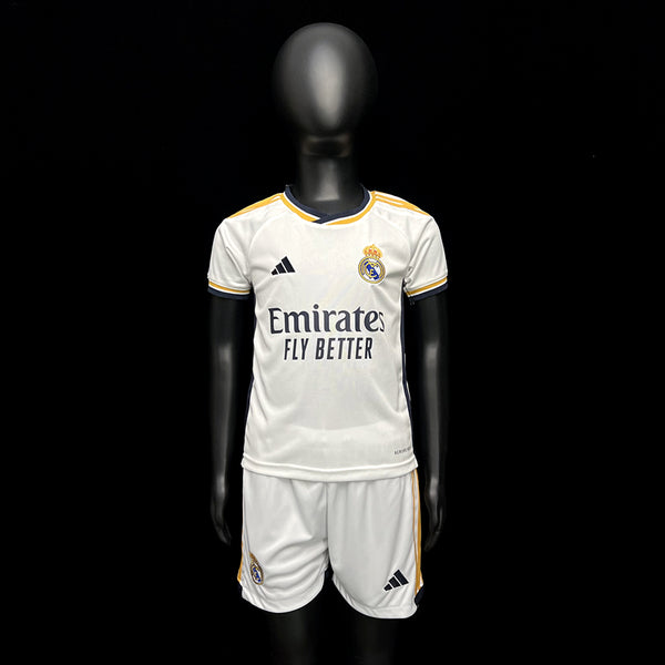 Kit Infantil Real Madrid Home 23/24 Camisa + Shorts Adidas Unissex - Branca