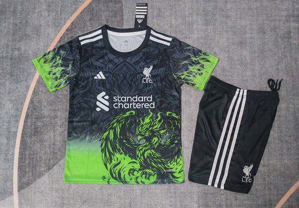 Kit Infantil Liverpool Edição Especial 25/26 Camisa + Shorts Nike Unissex - Preto e Verde