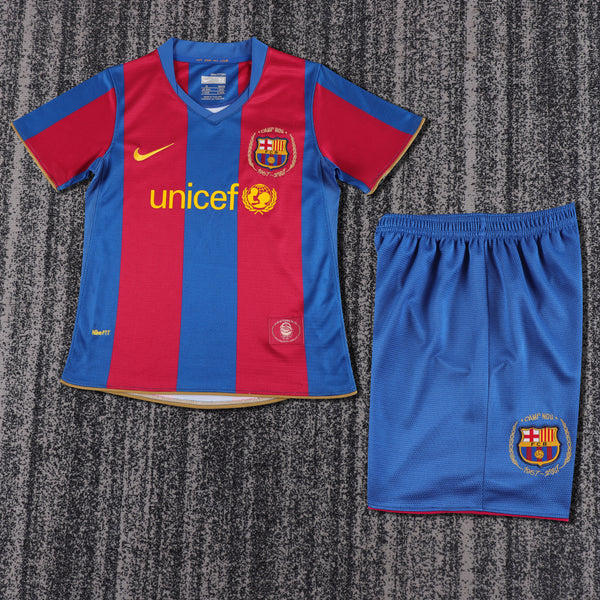 Kit Infantil Barcelona Retrô Home 2007 Camisa + Shorts Nike  Unissex - Grená