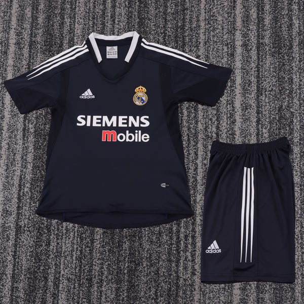 Kit Infantil Real Madrid Retrô Away 04/05 Camisa + Shorts Adidas Unissex - Preto