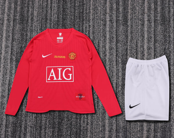 Kit infantil Manchester United Retrô Home Manga Longa 2008 Unissex Nike - Vermelho