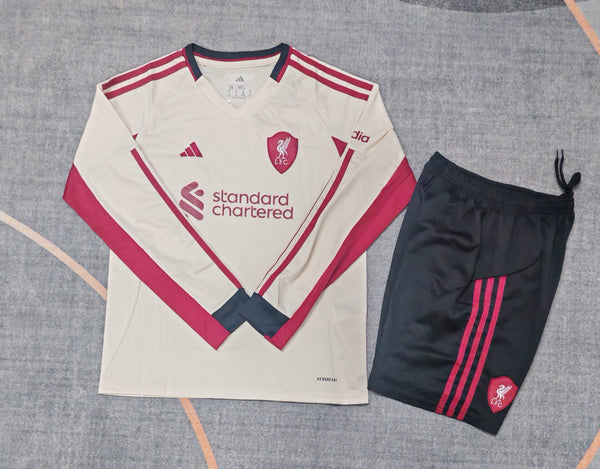 Kit Infantil Liverpool Away Manga Longa 25/26 Adidas Unissex - Bege