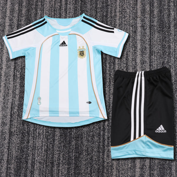 Kit Infantil Argentina Retro Home 2006 Adidas Masculina - Branco e Azul