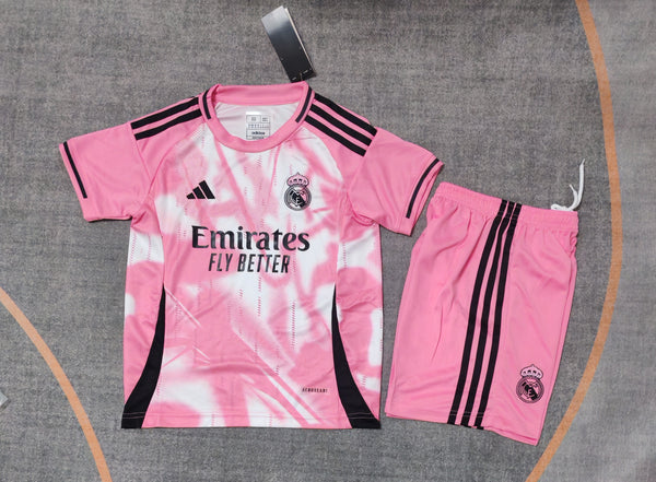 Kit Infantil Real Madrid Treino 25/26 Camisa + Shorts Adidas Unissex - Rosa