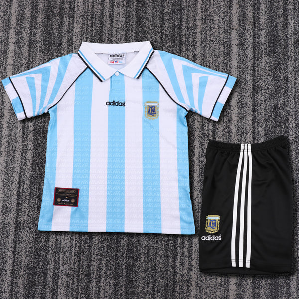 Kit Infantil Argentina Retro 96/97 Adidas Masculina - Branco e Azul