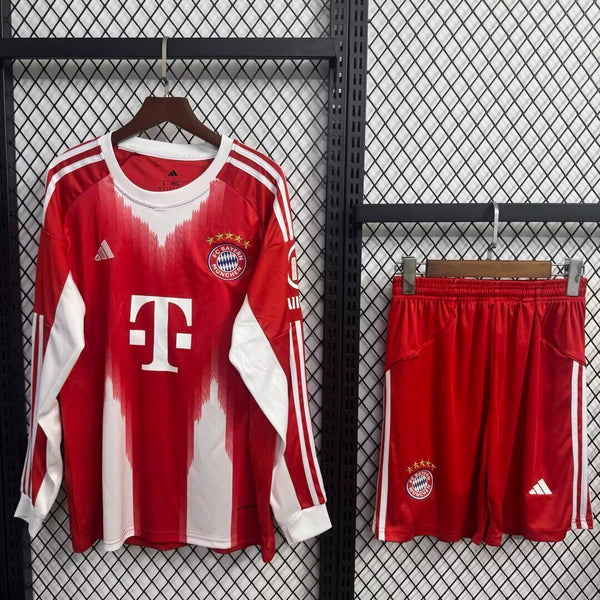 Kit Infantil Bayern de Munique Home Manga Longa 25/26 Unissex Adidas - Vermelho