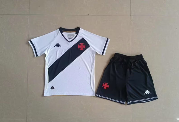 Kit Infantil Vasco Away 25/26 Camisa + Shorts Kappa Unissex - Branco e Preto