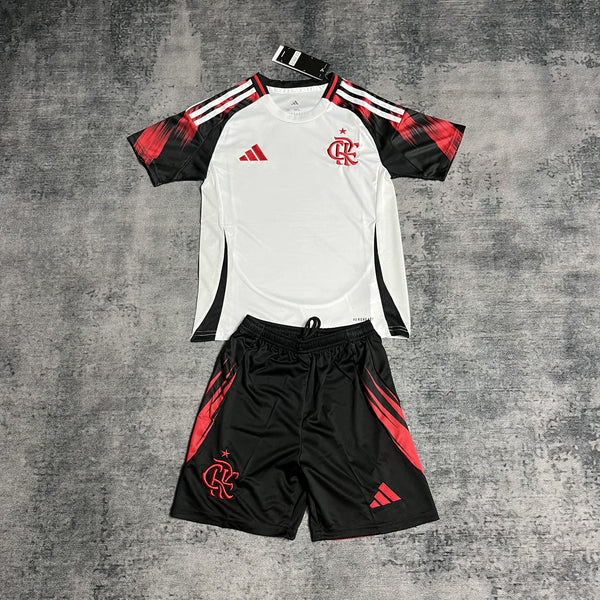 Kit Infantil Flamengo Away 25/26 Adidas Unissex - Branco e Preto