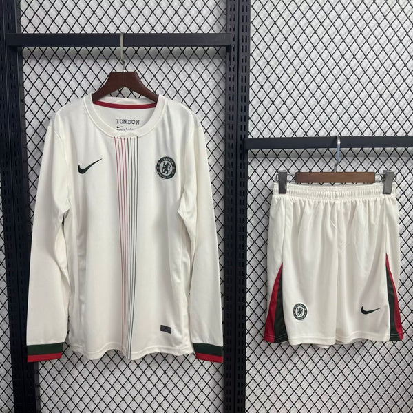 Kit infantil Chelsea Away 25/26 Manga Longa Unissex Nike - Branco