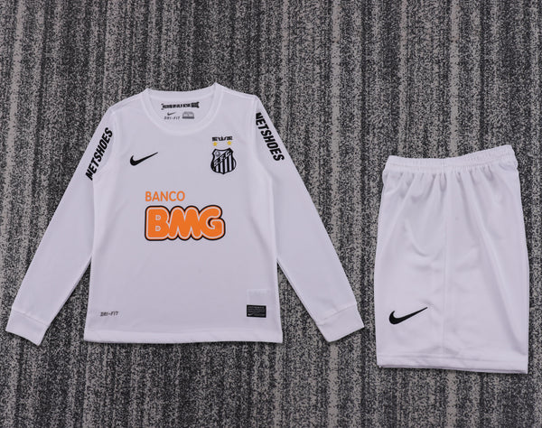 Kit Infantil Santos Retrô Home 2011 Manga Longa Camisa + Shorts  Nike Unissex - Branca