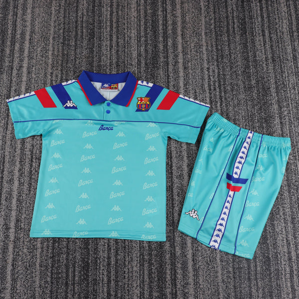 Kit Infantil Barcelona Retrô Away 96/97 Camisa + Shorts Kappa Unissex - Verde Claro