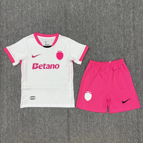 Kit Infantil Sporting Outubro Rosa 25/26 Unissex Nike - Branco e Rosa