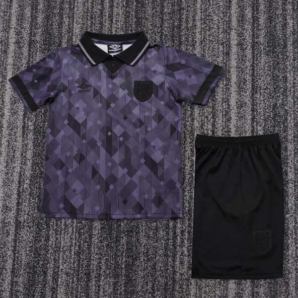 Kit Infantil Inglaterra Away Retro 1990 Umbro Unissex - Preto