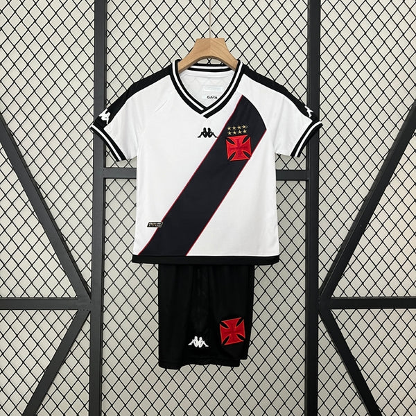 Kit Infantil Vasco Away 24/25 Camisa + Shorts Kappa Unissex - Branco e Preto