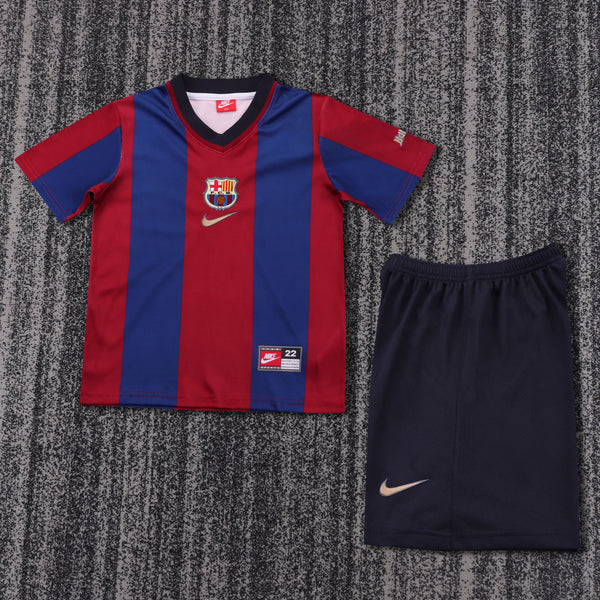 Kit Infantil Barcelona Retrô Home 98/99 Camisa + Shorts Nike  Unissex - Grená