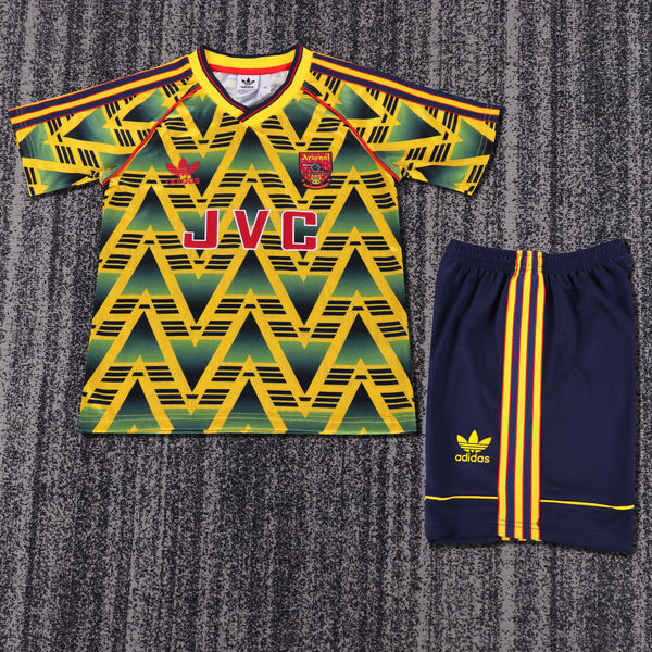 Kit Infantil Arsenal Away Retrô 91/92 Camisa + Shorts Adidas Unissex - Amarelo