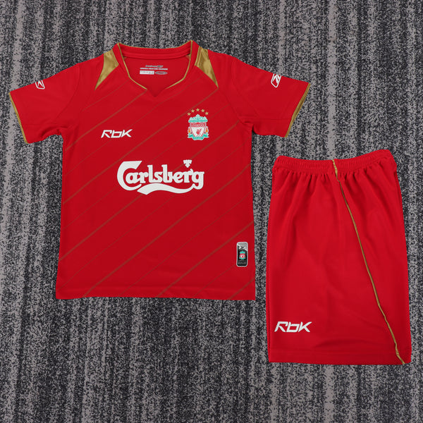 Kit Infantil Liverpool Home Retrô 05/06 Camisa + Shorts Reebok Unissex - Vermelho