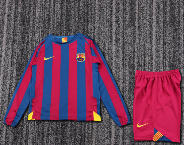 Kit Infantil Barcelona Retrô Home 2006 Manga Longa Camisa + Shorts Nike Unissex - Grená
