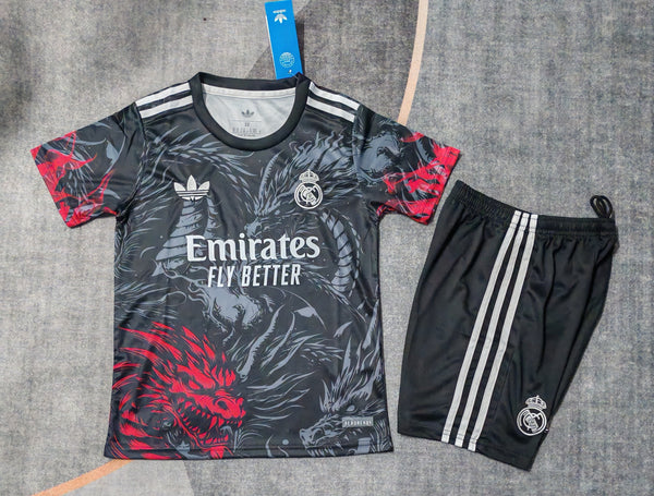 Kit Infantil Real Madrid Edição Especial 25/26 Camisa + Shorts Adidas Unissex - Preto