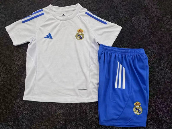 Kit Infantil Real Madrid Treino 25/26 Adidas Masculina - Branca e Azul