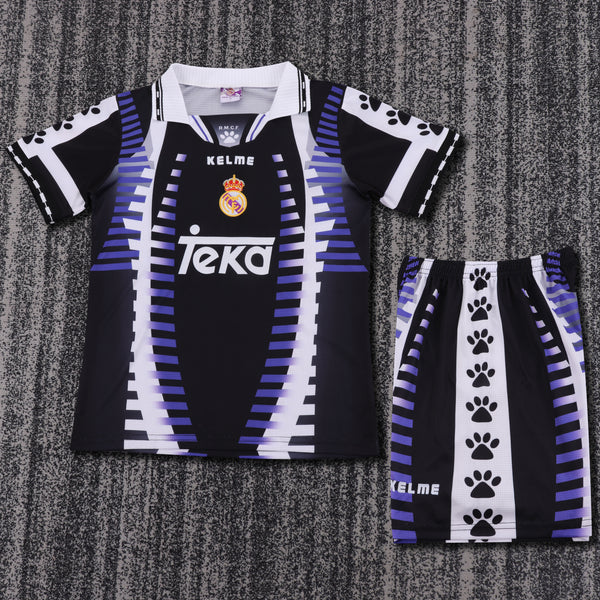 Kit Infantil Real Madrid Retrô Away 97/98 Camisa + Shorts Adidas Unissex - Preto