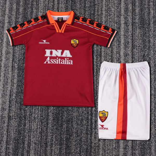 Kit Infantil Roma Home Retrô 98/99 Camisa + Shorts Diadora Unissex - Vermelho