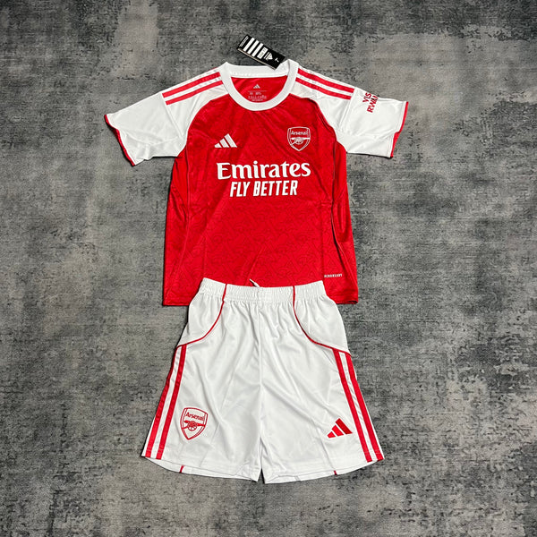 Kit Infantil Arsenal Home 25/26 Camisa + Shorts Adidas Unissex - Vermelho e Branco