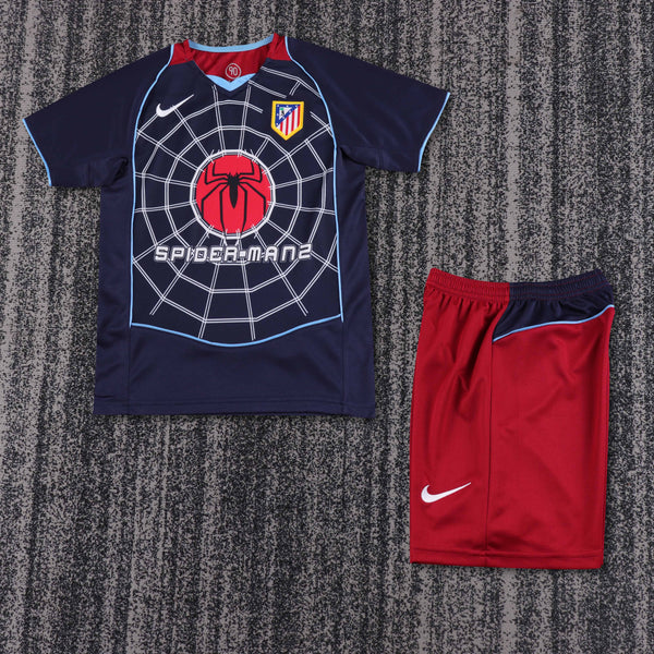 Kit Infantil Atletico de Madrid Away Retrô 2004 Camisa + Shorts Nike Unissex - Azul Escuro