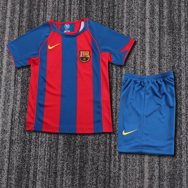 Kit Infantil Barcelona Retrô Home 04/05 Camisa + Shorts Nike  Unissex - Grená