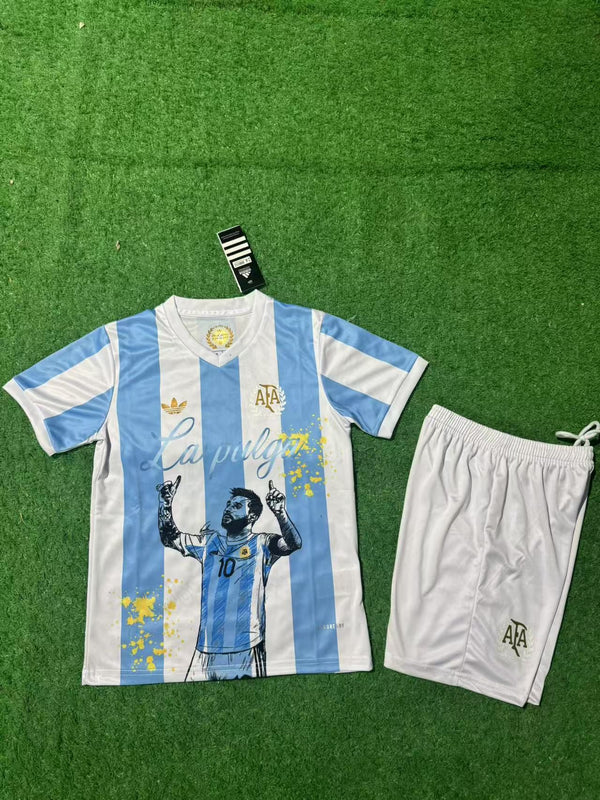 Kit Infantil Argentina Edição Especial Messi 24/25 Adidas Masculina - Azul e Branca