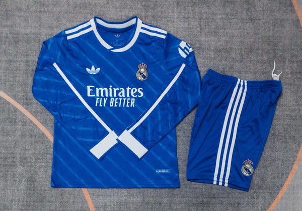 Kit Infantil Real Madrid Third Manga Longa 25/26 Camisa + Shorts Adidas Unissex - Azul