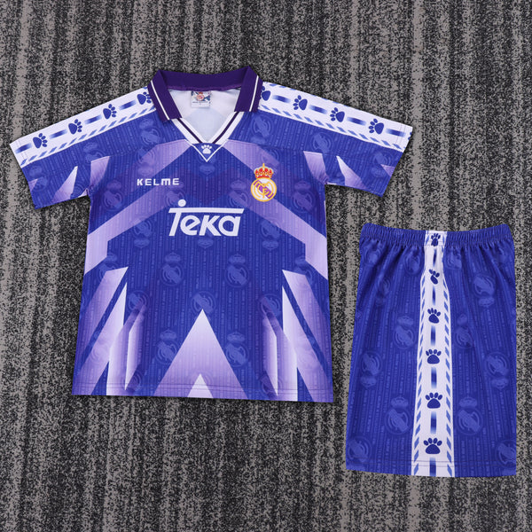 Kit Infantil Real Madrid Retrô Away 96/97 Camisa + Shorts Kelme Unissex - Azul