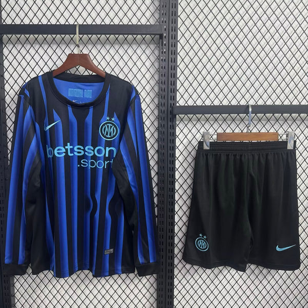 Kit Infantil Inter de Milão Home Manga Longa 25/26 Unissex Nike - Azul e Preto