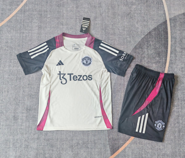 Kit Infantil Manchester United Treino 24/25 Camisa + Shorts Adidas Unissex - Cinza
