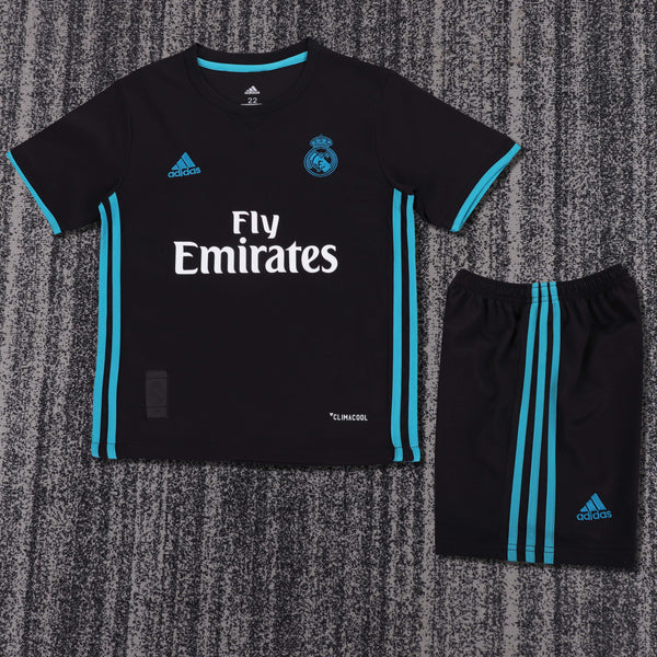 Kit Infantil Real Madrid Retrô Away 17/18 Camisa + Shorts Adidas Unissex - Preto