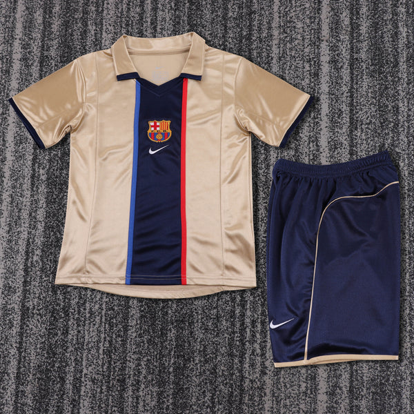 Kit Infantil Barcelona Retrô Away 01/02 Camisa + Shorts Nike  Unissex - Dourada