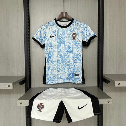 Kit Infantil Portugal Away 24/25 Nike Unissex - Branco e Azul (Shorts Branco)
