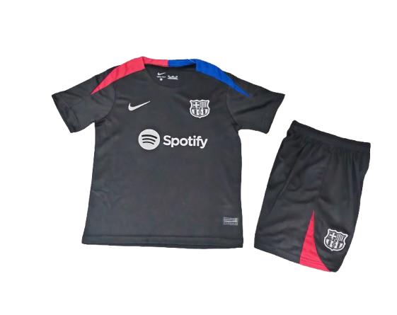 Kit Infantil Barcelona Treino 24/25 Camisa + Shorts Nike Unissex - Preto