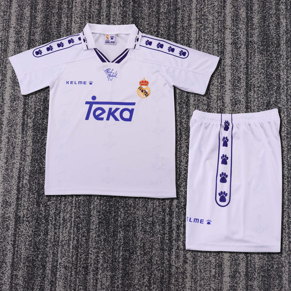 Kit Infantil Real Madrid Home 94/95 Camisa + Shorts Kelme Unissex - Branco
