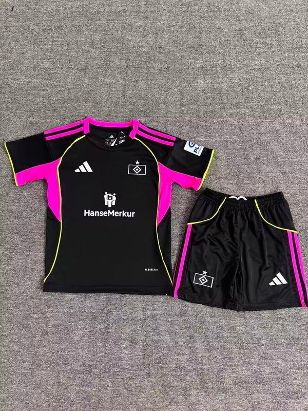 Kit Infantil Hamburgo Away 25/26 Camisa + Shorts Adidas Unissex - Preto e Rosa