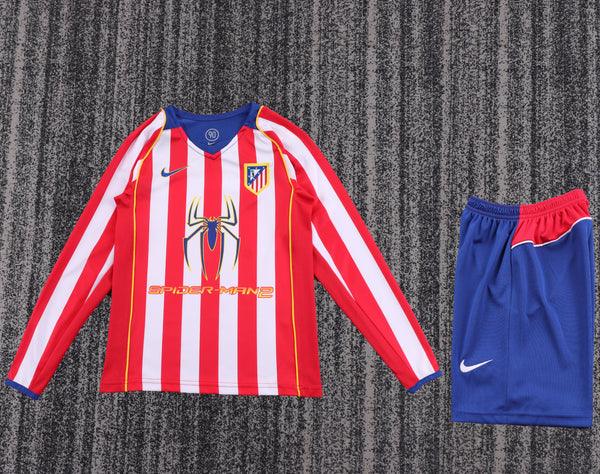 Kit Infantil Atletico de Madrid Home Retrô 2004 Manga Longa Unissex Nike - Vermelho e Branco
