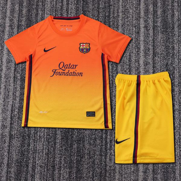 Kit Infantil Barcelona Retrô Away 2012 Camisa + Shorts Nike  Unissex - Amarelo e Laranja